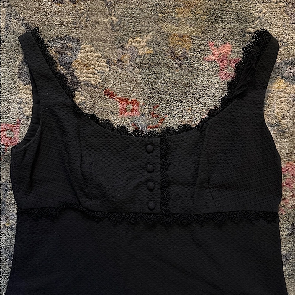 60s Vintage Black Dress with Picot Trim